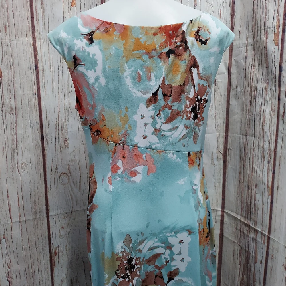 Connected Apparel Floral Print Ruched Wrap Look Midi Dress - Picture 6 of 14